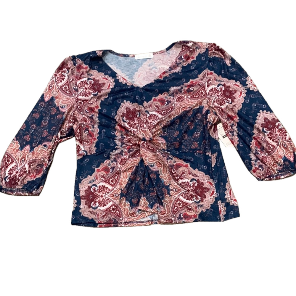 NWT Paisley Print V-Neck Top Side Zip - Picture 4 of 17